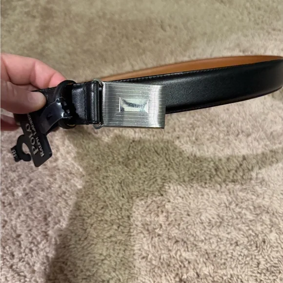 Men’s Ralph Lauren Black Leather Belt with Silver Buckle - Picture 1 of 1